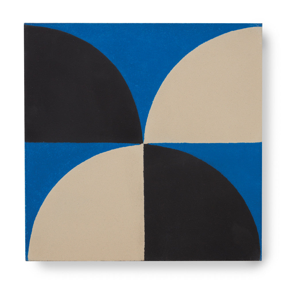 'Scallop' Electric Blue, Black & Cream - Encaustic Tile (sample)